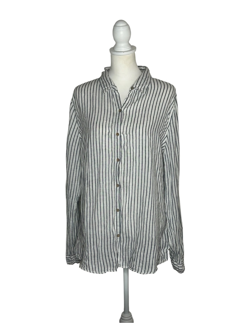 Tahari 100% Linen Long Sleeve Button Down Striped Top EUC Sz XL Lagenlook